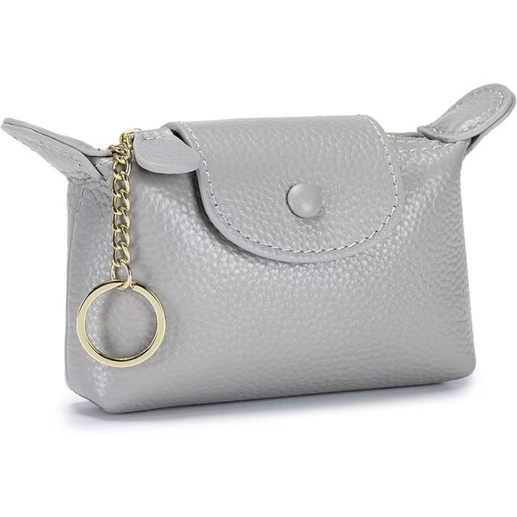 Women's Fashionable Leather Wallet Key Chain Zipper Pouch Classic Money Gray Bag - Picture 1 of 9